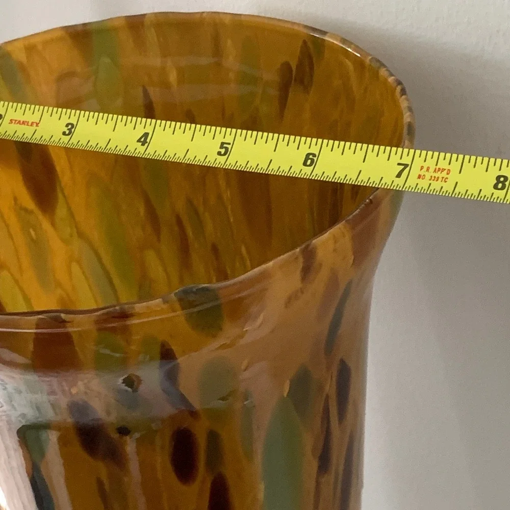 Maestri Vetrai Italian Art Glass Vase Tortoise Confetti Amber Murano Style 14.5